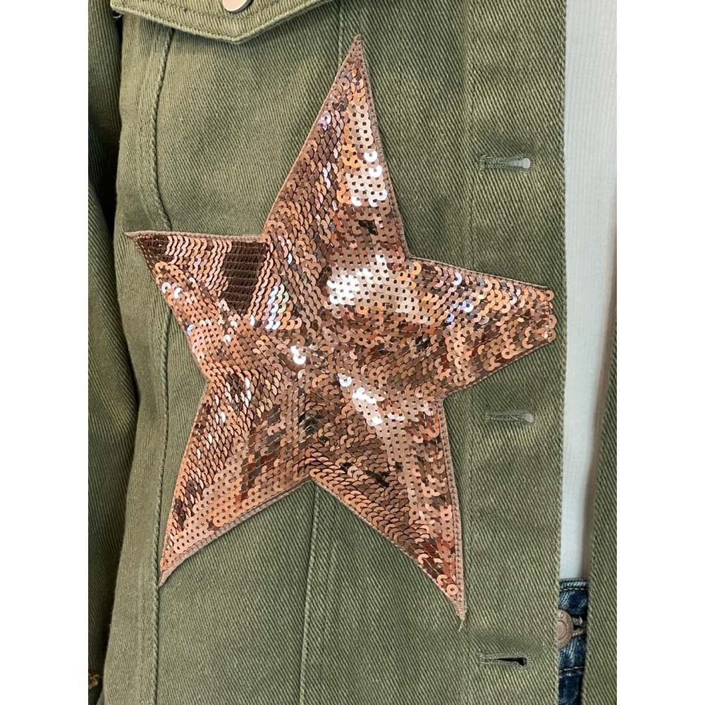 BLUE VELVET Embellished jean jacket sequin stars sz S M L - Picture 6 of 8